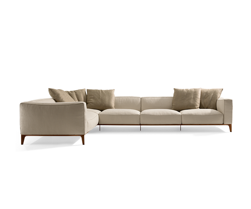 Aton Sectional Sofa by Giorgetti modular Italian sectional with Canaletto walnut structure and premium upholstery | Casa Design Group