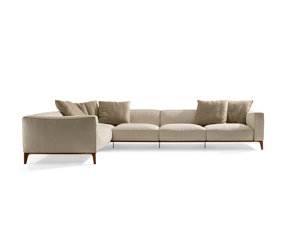 Aton Sectional Sofa by Giorgetti modular Italian sectional with Canaletto walnut structure and premium upholstery | Casa Design Group