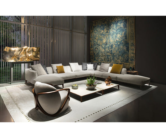 Aton Sectional Sofa by Giorgetti modular Italian sectional with Canaletto walnut structure and premium upholstery | Casa Design Group