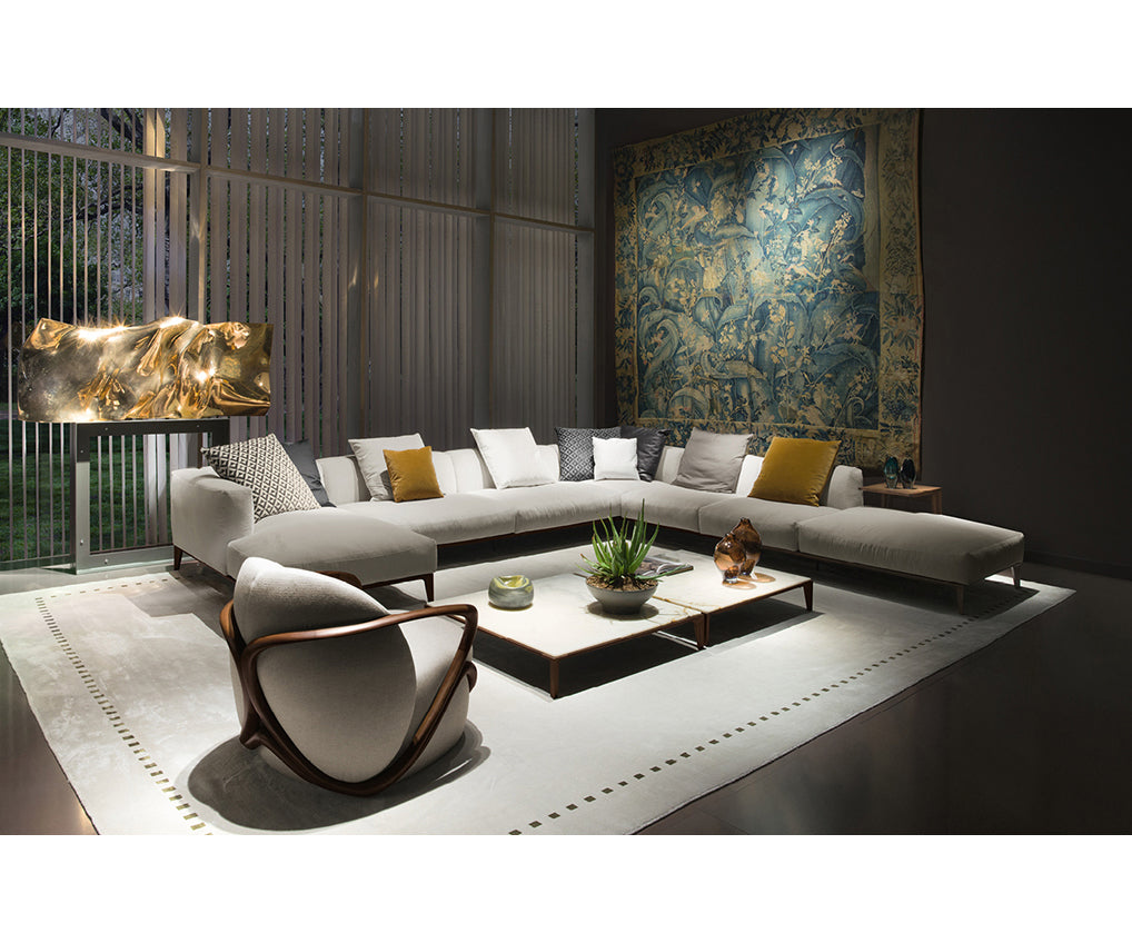 Aton Sectional Sofa by Giorgetti modular Italian sectional with Canaletto walnut structure and premium upholstery | Casa Design Group
