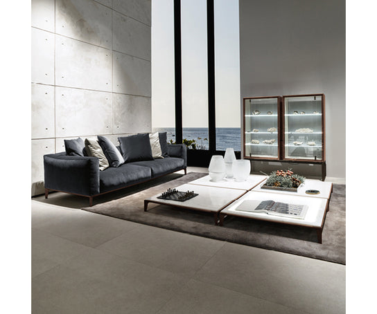 Aton Sofa by Giorgetti modular Italian sofa with Canaletto walnut structure and premium upholstery | Casa Design Group