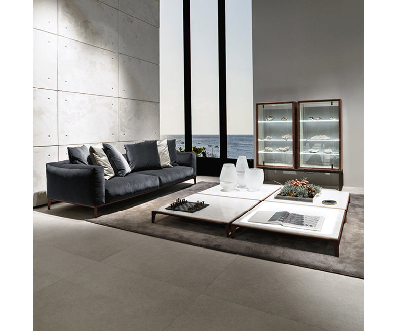 Aton Sofa by Giorgetti modular Italian sofa with Canaletto walnut structure and premium upholstery | Casa Design Group