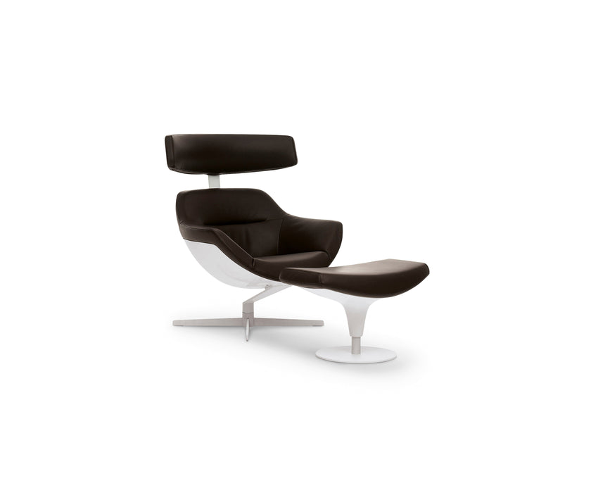 Auckland Lounge Chair by Cassina designed by Jean-Marie Massaud with an upholstered shell and swivel base.