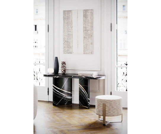 Aurea elegant pouf with metallic base by Capital Creative Lab | Casa Design Group