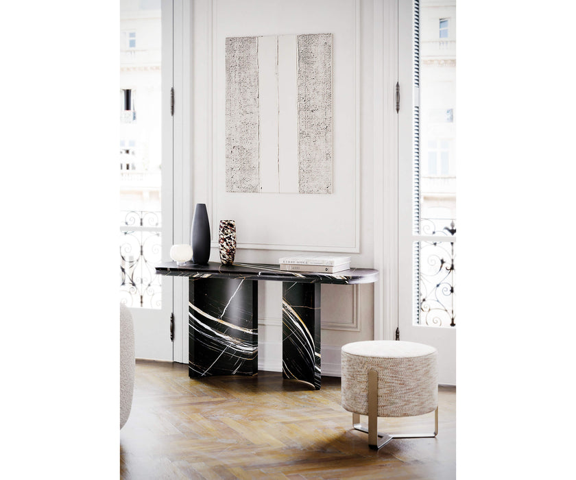 Aurea elegant pouf with metallic base by Capital Creative Lab | Casa Design Group