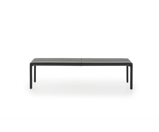 Azul Bench by Molteni&C upholstered in regenerated hide leather with a powder-coated steel frame.