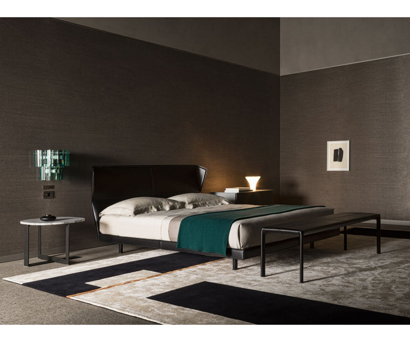 Azul Bench by Molteni&C upholstered in regenerated hide leather with a powder-coated steel frame.
