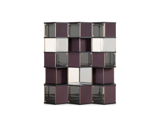 Hive Luxury Leather Bookcase with Smoked Mirrored Glass Shelves by Baxter