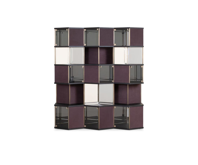 Hive Luxury Leather Bookcase with Smoked Mirrored Glass Shelves by Baxter