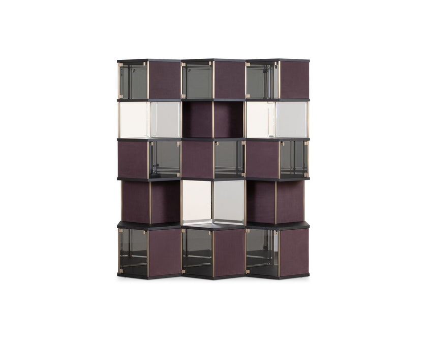 Hive Luxury Leather Bookcase with Smoked Mirrored Glass Shelves by Baxter