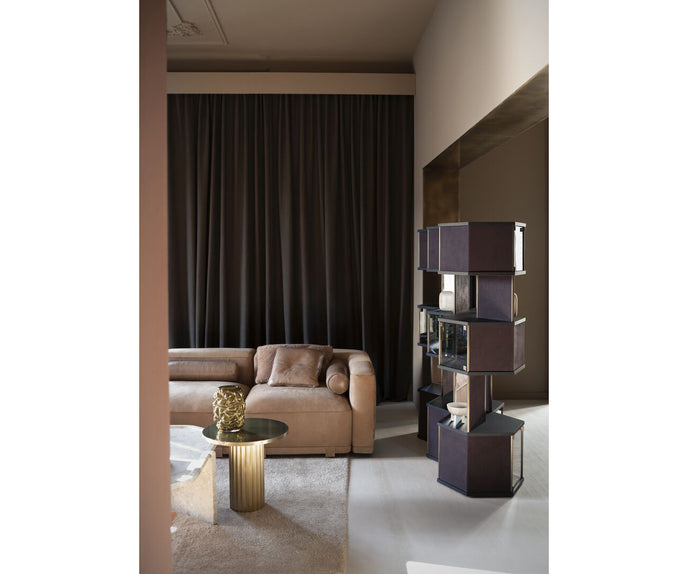 Hive Luxury Leather Bookcase with Smoked Mirrored Glass Shelves by Baxter