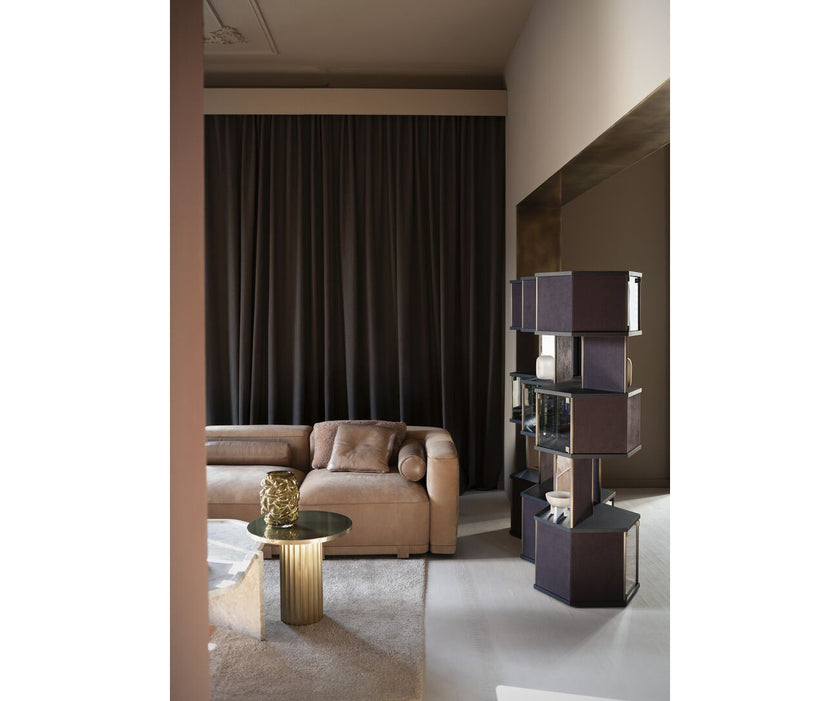 Hive Luxury Leather Bookcase with Smoked Mirrored Glass Shelves by Baxter