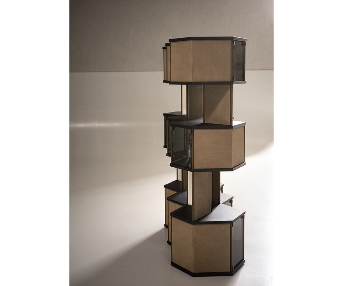 Hive Luxury Leather Bookcase with Smoked Mirrored Glass Shelves by Baxter