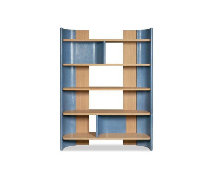 Joni Modern Solid Oak Bookcase with Leather Details by Baxter