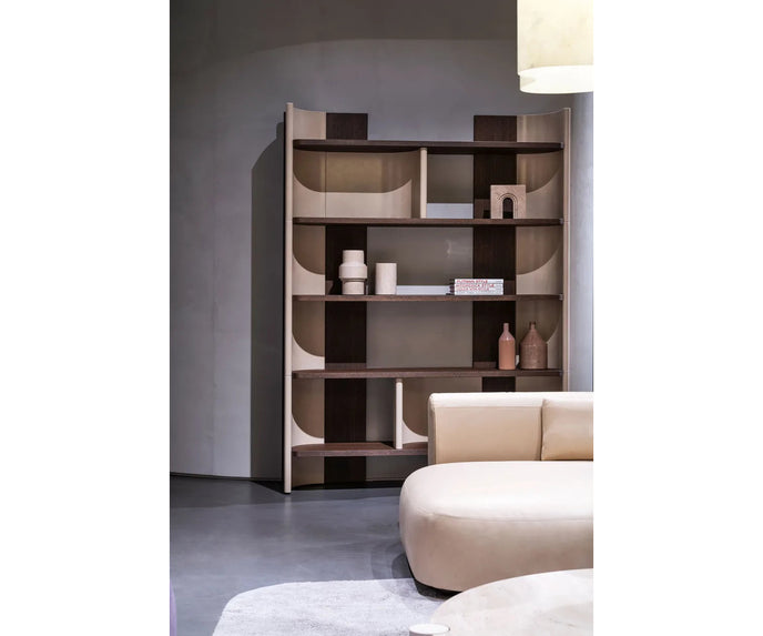 Joni Modern Solid Oak Bookcase with Leather Details by Baxter
