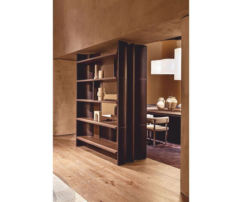 Joni Modern Solid Oak Bookcase with Leather Details by Baxter