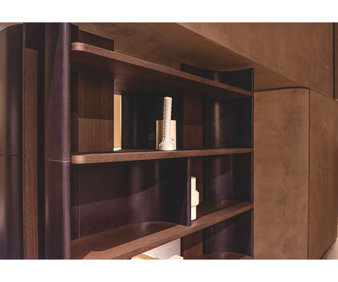 Joni Modern Solid Oak Bookcase with Leather Details by Baxter
