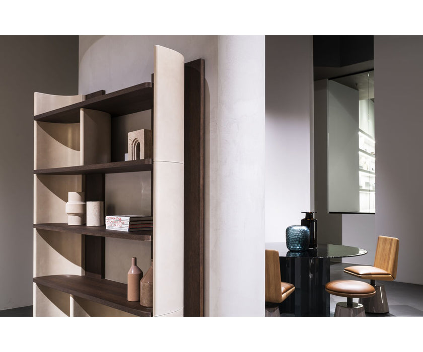 Joni Modern Solid Oak Bookcase with Leather Details by Baxter