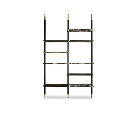 Lloyd Modular Bookcase by Baxter with Brushed Oak Structure and Leather Storage Units | Casa Design Group