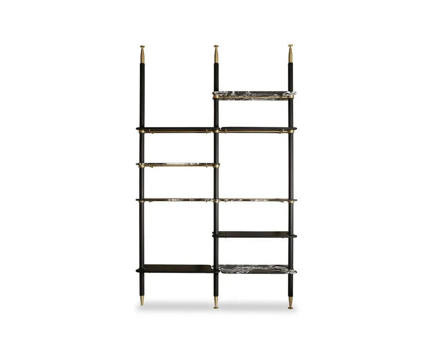 Lloyd Modular Bookcase by Baxter with Brushed Oak Structure and Leather Storage Units | Casa Design Group