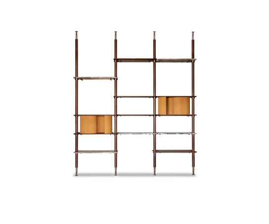 Lloyd Modular Bookcase by Baxter with Brushed Oak Structure and Leather Storage Units | Casa Design Group