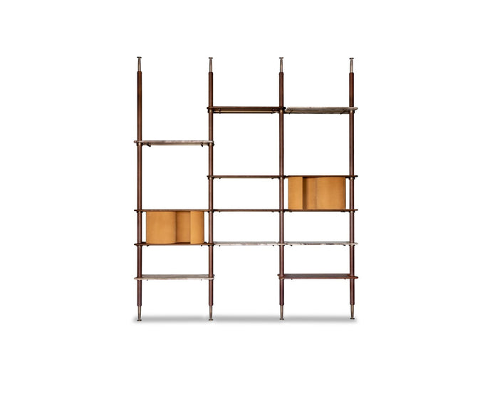 Lloyd Modular Bookcase by Baxter with Brushed Oak Structure and Leather Storage Units | Casa Design Group