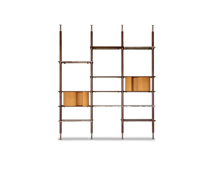 Lloyd Modular Bookcase by Baxter with Brushed Oak Structure and Leather Storage Units | Casa Design Group