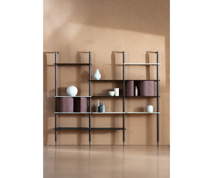 Lloyd Modular Bookcase by Baxter with Brushed Oak Structure and Leather Storage Units | Casa Design Group