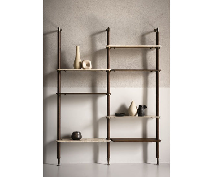 Lloyd Modular Bookcase by Baxter with Brushed Oak Structure and Leather Storage Units | Casa Design Group