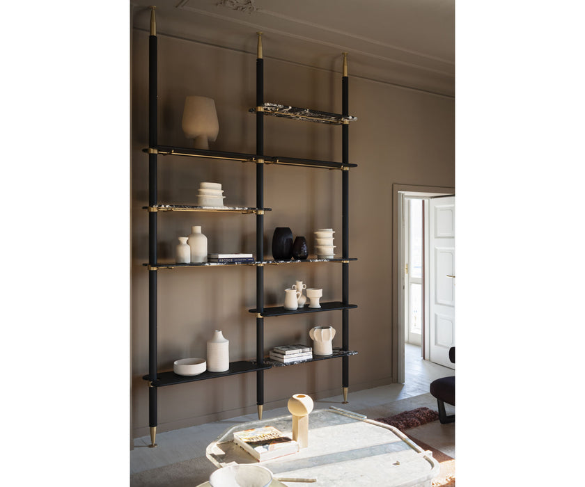Lloyd Modular Bookcase by Baxter with Brushed Oak Structure and Leather Storage Units | Casa Design Group