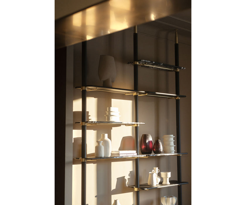 Lloyd Modular Bookcase by Baxter with Brushed Oak Structure and Leather Storage Units | Casa Design Group