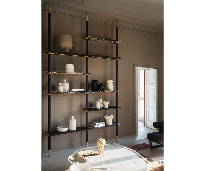 Lloyd Modular Bookcase by Baxter with Brushed Oak Structure and Leather Storage Units | Casa Design Group