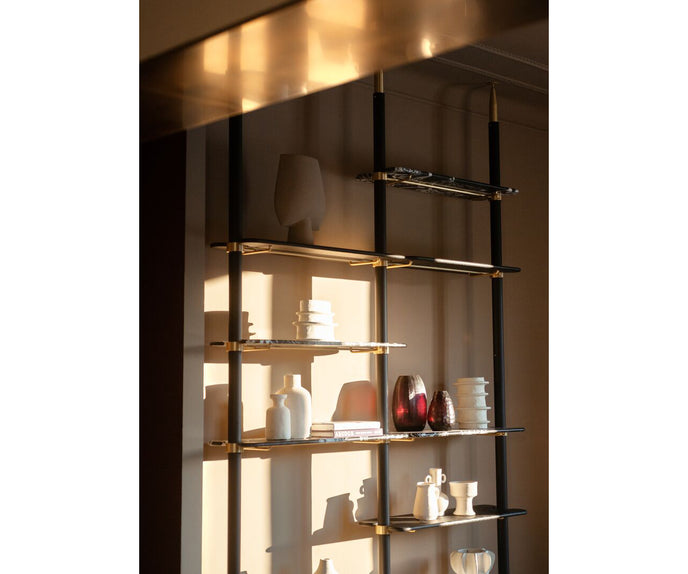 Lloyd Modular Bookcase by Baxter with Brushed Oak Structure and Leather Storage Units | Casa Design Group