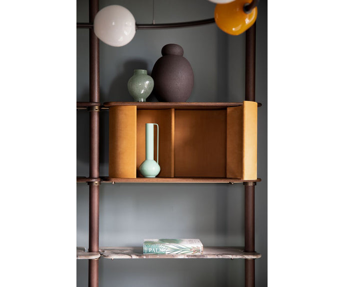 Lloyd Modular Bookcase by Baxter with Brushed Oak Structure and Leather Storage Units | Casa Design Group