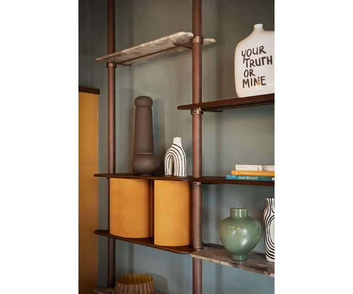 Lloyd Modular Bookcase by Baxter with Brushed Oak Structure and Leather Storage Units | Casa Design Group