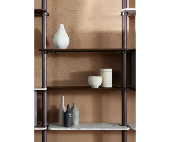 Lloyd Modular Bookcase by Baxter with Brushed Oak Structure and Leather Storage Units | Casa Design Group