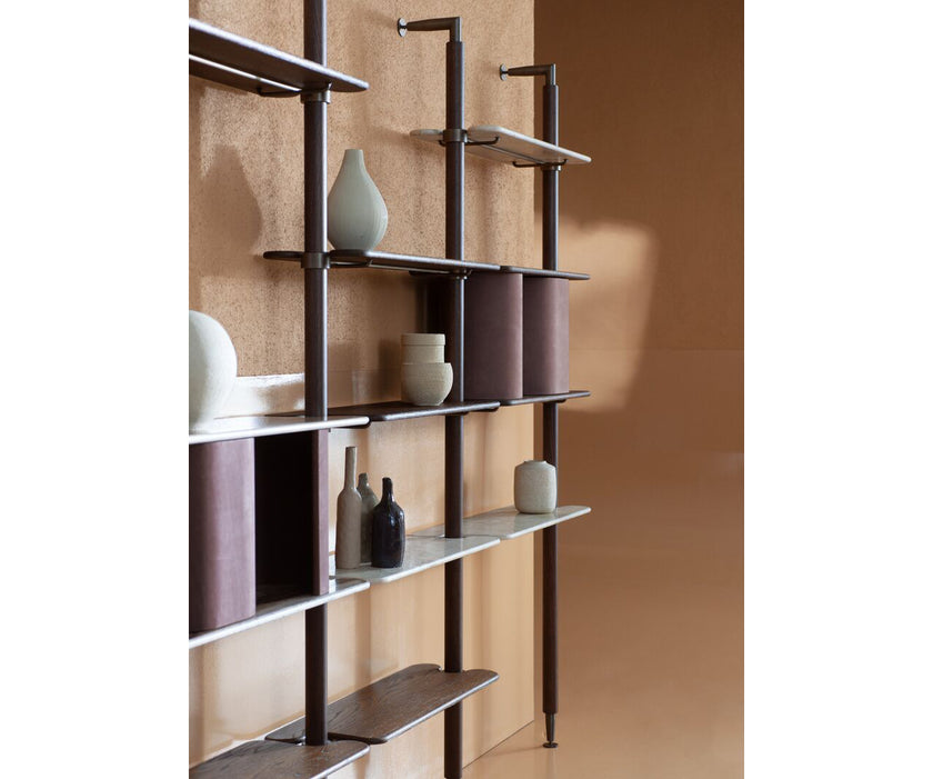 Lloyd Modular Bookcase by Baxter with Brushed Oak Structure and Leather Storage Units | Casa Design Group