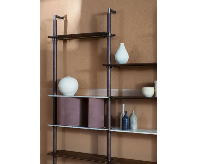 Lloyd Modular Bookcase by Baxter with Brushed Oak Structure and Leather Storage Units | Casa Design Group