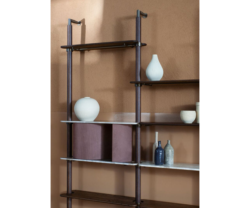 Lloyd Modular Bookcase by Baxter with Brushed Oak Structure and Leather Storage Units | Casa Design Group