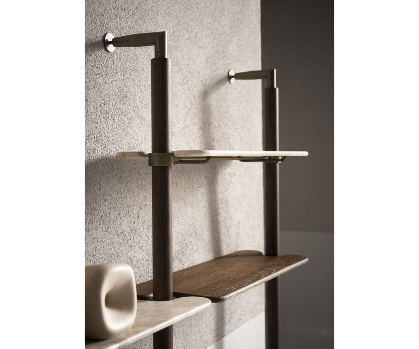 Lloyd Modular Bookcase by Baxter with Brushed Oak Structure and Leather Storage Units | Casa Design Group