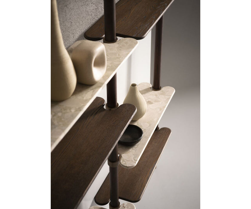 Lloyd Modular Bookcase by Baxter with Brushed Oak Structure and Leather Storage Units | Casa Design Group