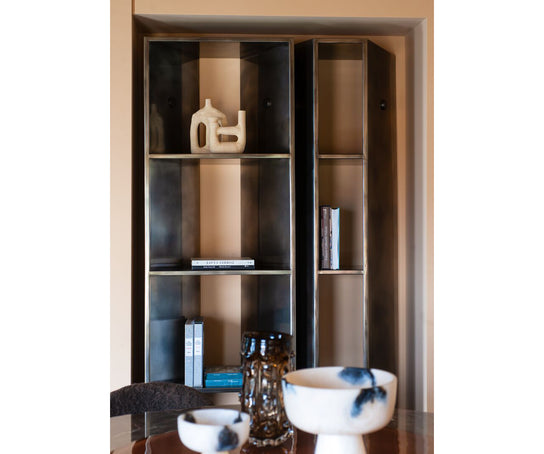 Y25 Bookcase by Baxter in Glossy Antique Grisdorè Steel | Casa Design Group