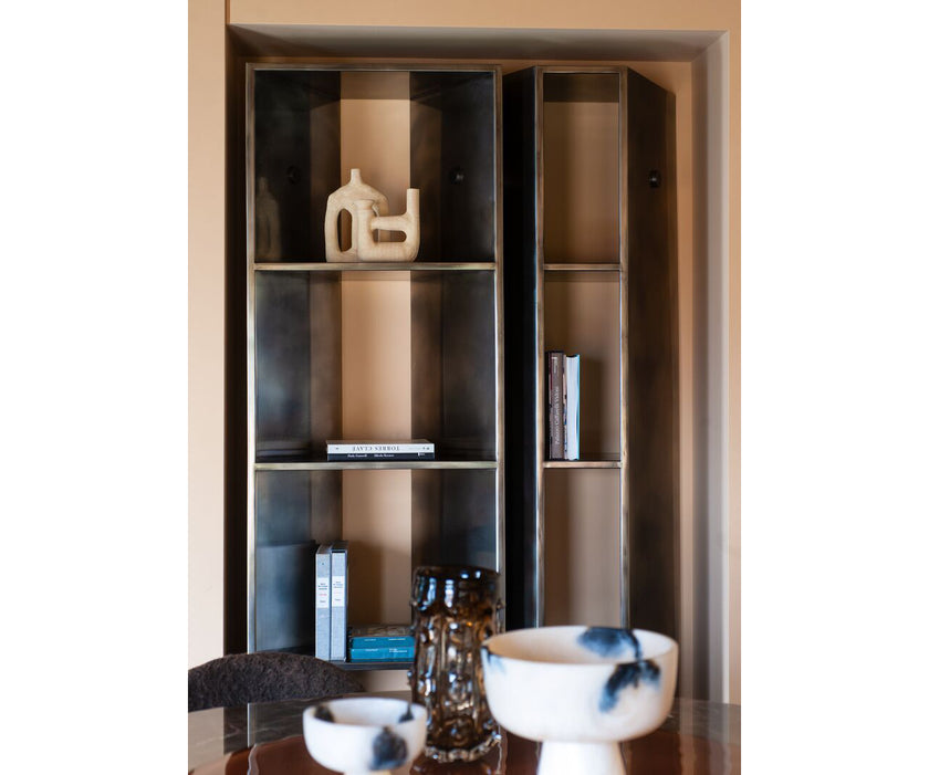 Y25 Bookcase by Baxter in Glossy Antique Grisdorè Steel | Casa Design Group