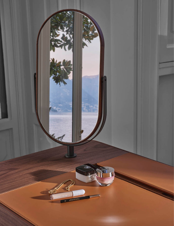 Beo solid wood vanity with elliptical mirror by Gabriele & Oscar Buratti for Porada | Casa Design Group