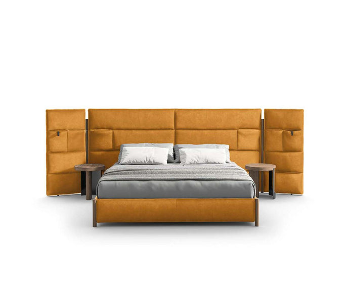 Bio-mbo bed by Cassina with upholstered headboard, storage pockets and modern design – Casa Design Group