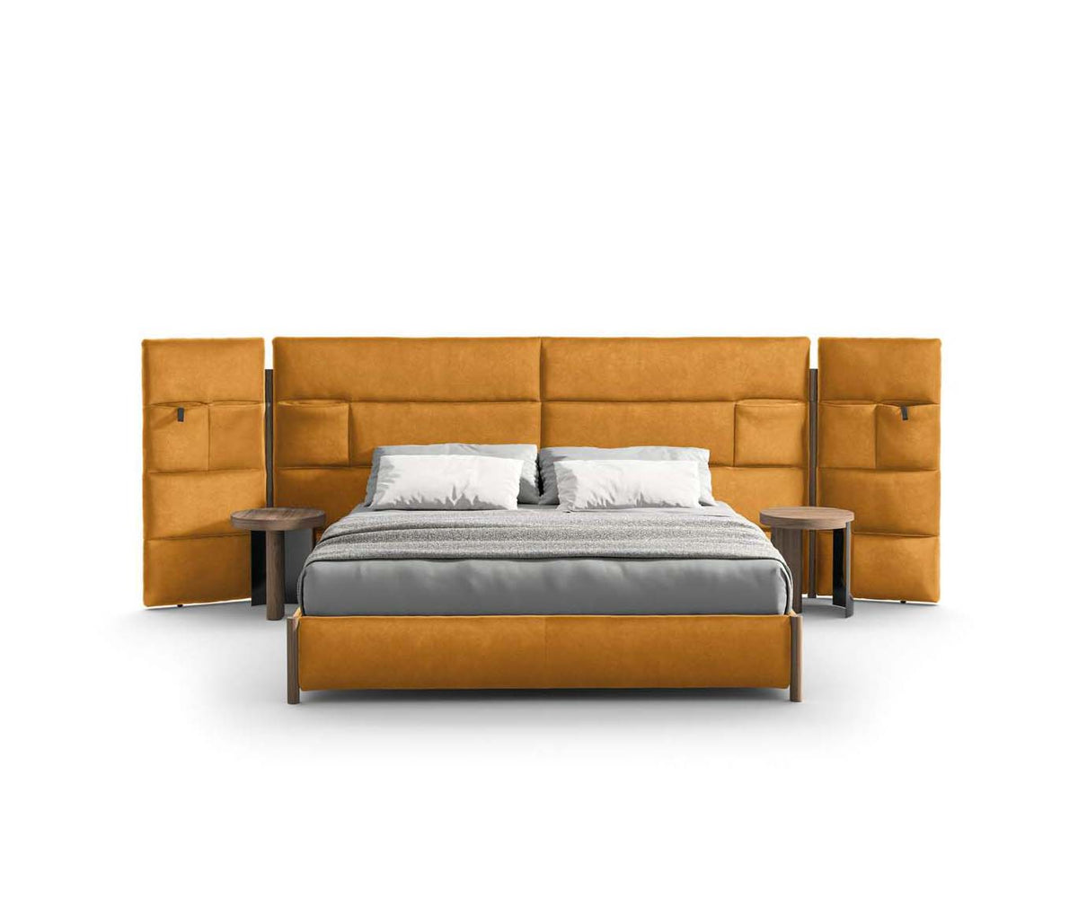 Bio-mbo bed by Cassina with upholstered headboard, storage pockets and modern design – Casa Design Group