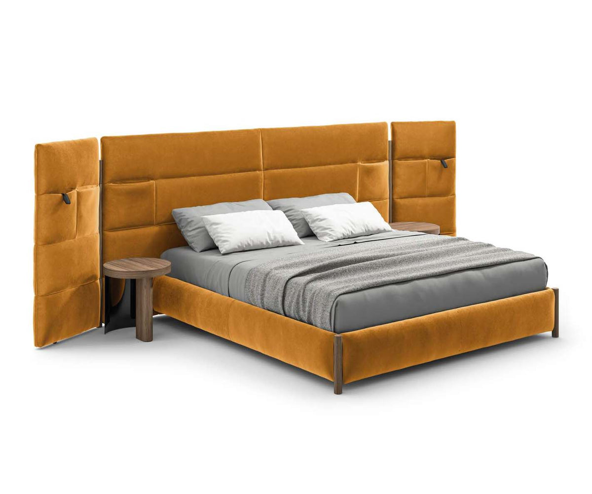 Bio-mbo bed by Cassina with upholstered headboard, storage pockets and modern design – Casa Design Group