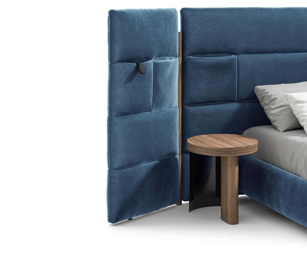 Bio-mbo bed by Cassina with upholstered headboard, storage pockets and modern design – Casa Design Group