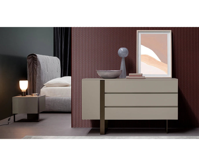 Luxury Antibes Nightstand by Bonaldo with Asymmetrical Metal Base | Casa Design Group