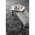 Bonaldo James upholstered bedroom bench with padded seat and painted metal base in a contemporary bedroom setting.